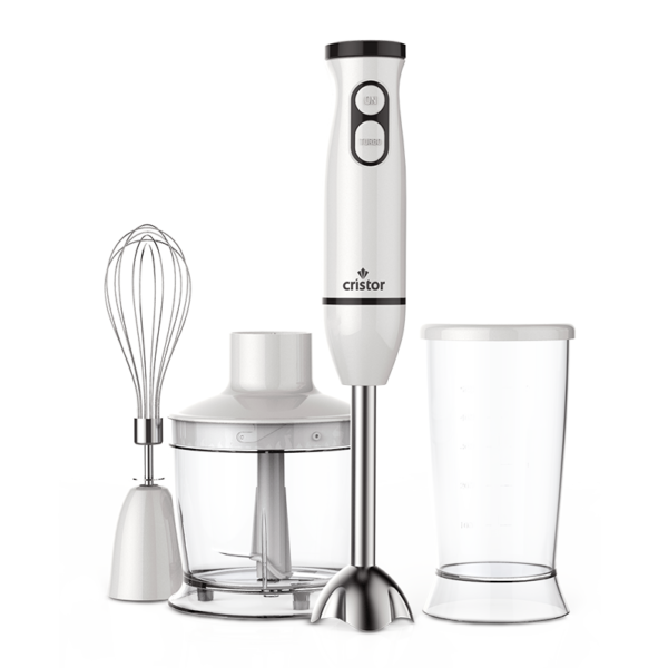 Bras Mixeur 3 en 1 CRISTOR Bras mixeur, Hachoir et Bras Fouet -500 W- 500 ML – Blanc