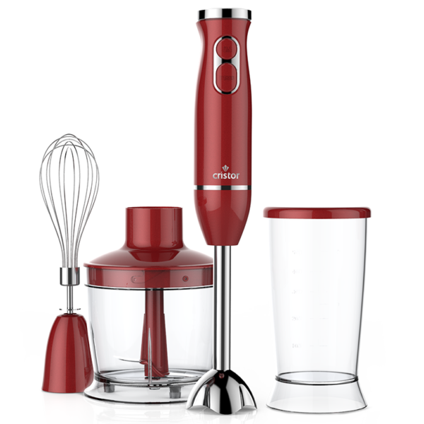 Bras Mixeur 3 en 1 CRISTOR Bras mixeur, Hachoir et Bras Fouet -500 W- 500 ML – Rouge