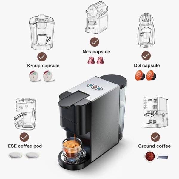 Machine a Café INOX Multi-Capsules 5 En 1 -1450W - 19 Bar 0.8L Brandmann – Image 8